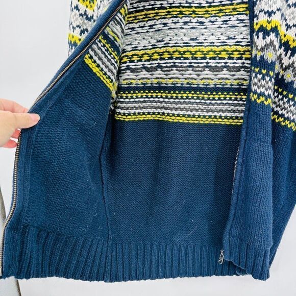 P.S. from Aeropostale Fair Isle Sweater Hoodie Jacket Boys XL Blue White Yellow - Picture 8 of 9